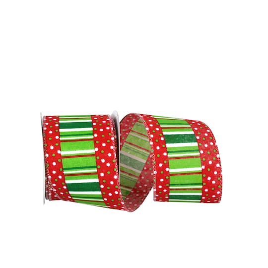 JAM Paper 2.5" x 10yd. Wired Festive Ticking With Dots Ribbon